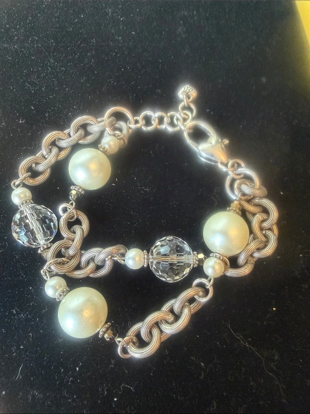 Elegant Brighton Silver-Tone Pearl & Crystal Bracelet - White Pearls - Picture 1 of 4